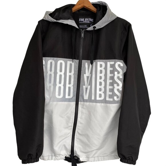 Five By Five Other - Five By Five GOOD VIBES Hoodie Windbreaker Jacket Small Silver Black Iridescent